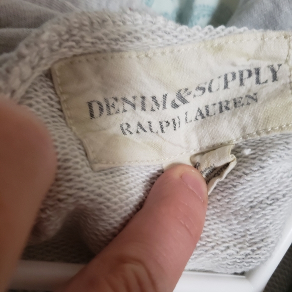 Denim & Supply Ralph Lauren Light Gray Vintage Sweatshirt Hoodie USA Flag  - Picture 2 of 3